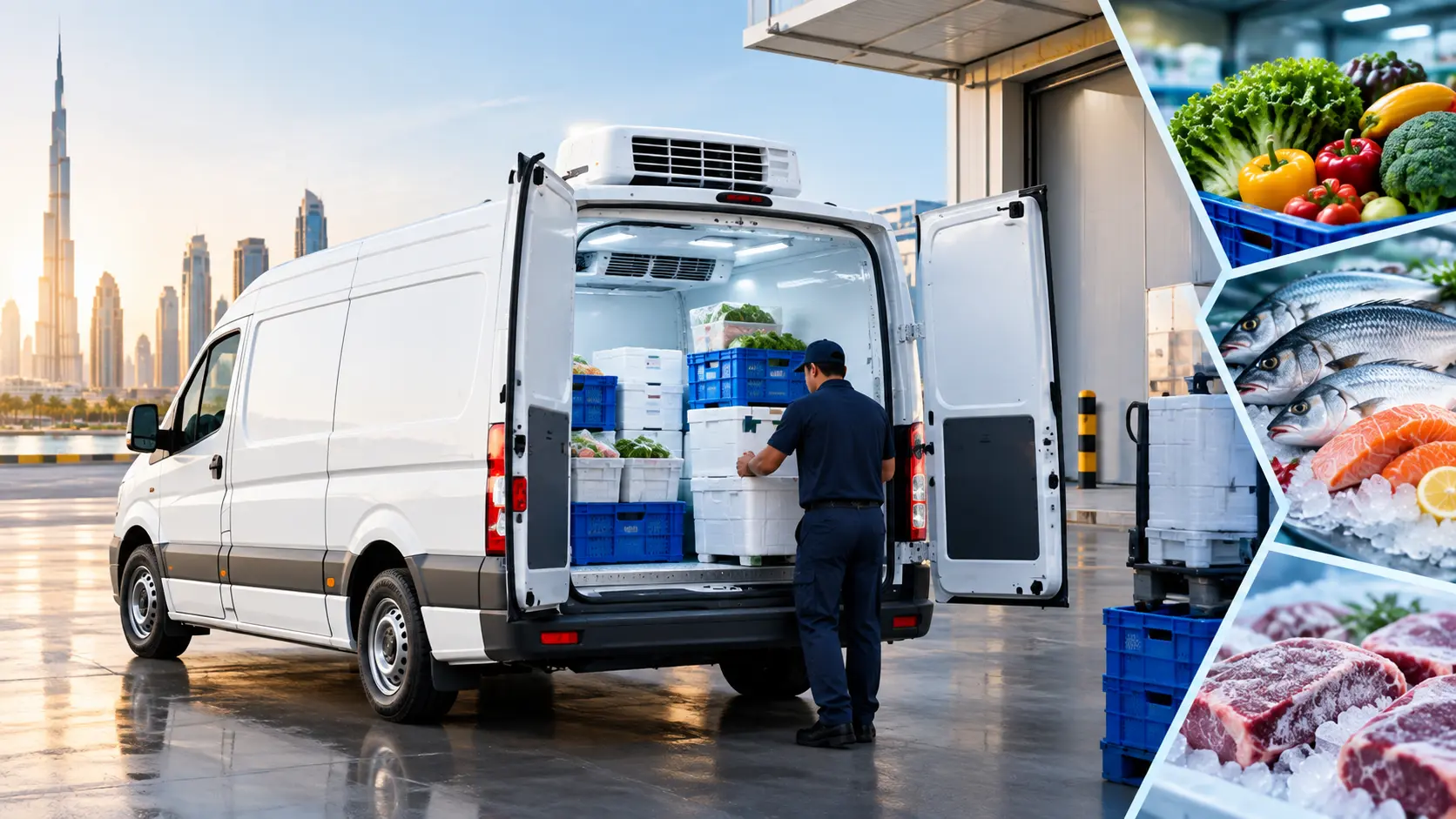 Trained cold chain driver loading a chiller van in Abu Dhabi